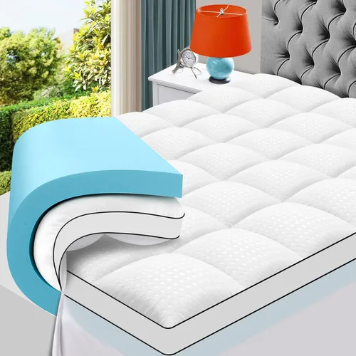 Vista 8 de MASVIS Cubrecolchón de espuma viscoelástica de doble capa de 4 pulgadas, tamaño individual, espuma viscoelástica de gel de 2 pulgadas y almohada