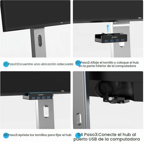 Vista 7 de ORICO Hub USB 3.0, Abrazadera de Hub USB, Divisor USB de Aluminio de 4 Puertos con Puerto de Fuente de Alimentación Adicional y Cable de Datos USB