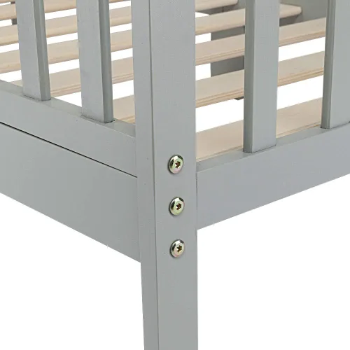 Vista 5 de Cama de madera, muebles de dormitorio para niños con barandillas de seguridad (gris)