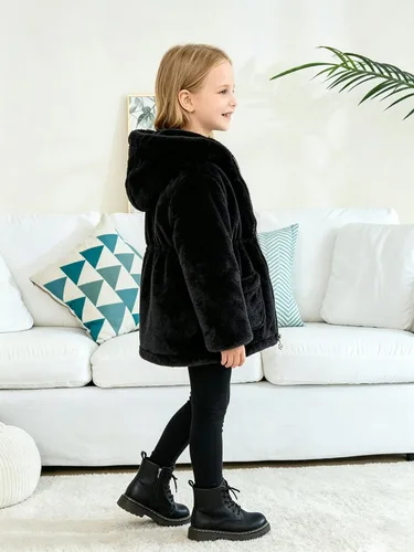 Vista 4 de Mallimoda - Chaqueta de forro polar con capucha para niñas Negro