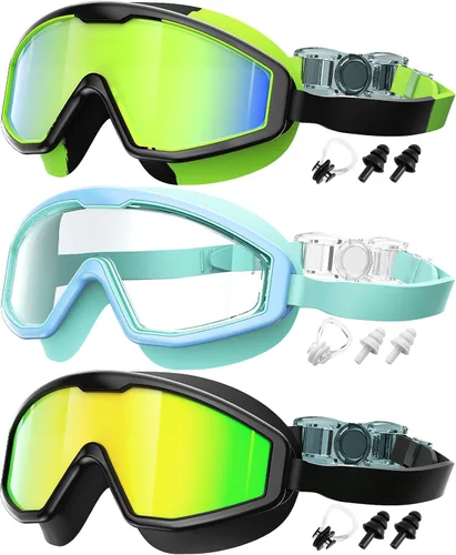 Vista 13 de Gafas de natación para niños, gafas de natación para niños, 3 unidades de gafas de natación de agua para niños y niñas, antivaho UV400