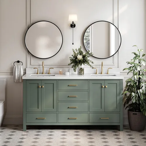 Vista 88 de ARIEL Cambridge - Mueble de baño con lavabo de 42 pulgadas, madera maciza, encimera de cuarzo blanco puro de 1.5 pulgadas, fregadero rectangular