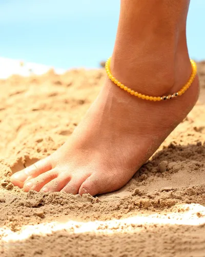 Vista 2 de Pulseras de tobillo de mal de ojo para mujer, tobilleras de cuentas para playa, accesorios de piedras preciosas curativas de cristal ajustable