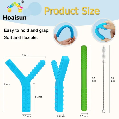 Vista 2 de Juguetes sensoriales masticables para niños autistas, paquete de 4, pajitas de dentición de silicona para autismo, TDAH, SPD, mordeduras