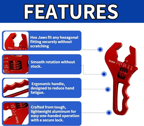 Vista 5 de AN Fittings Wrench 3AN-16AN - Llave AN ajustable de aluminio ligero, tamaño compacto, rojo