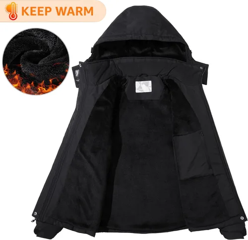Vista 3 de CAMELSPORTS Chaqueta impermeable de esquí de montaña para mujer, con forro polar, impermeable, resistente al viento, con capucha para otoño e