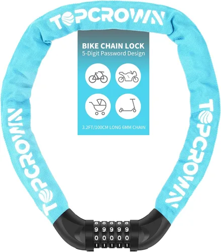 Vista 16 de Topcrown Cerradura de cadena para bicicleta, diales digitales de metal mejorados, 3.2 pies de largo, alta seguridad, resistente, antirrobo