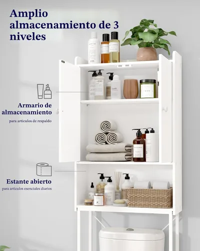 Vista 3 de Kitsure 68.1"H Over Toilet Storage Cabinet, Magnetic Door, Adjustable Shelf Blanco
