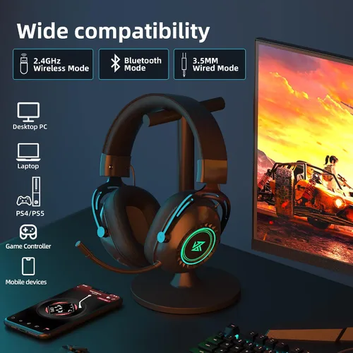 Vista 2 de KZ GP20 - Auriculares inalámbricos con cable 2.4G para PC, PS4, PS5, Switch, Xbox One, Xbox Series XS, móvil