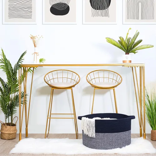 Vista 7 de MINTWOOD Design Cesta decorativa de cuerda de algodón tejida extragrande de 22 x 14 pulgadas, para sala de estar con asas y cesta de lavandería