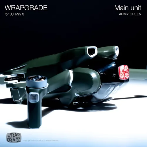 Vista 5 de WRAPGRADE Pegatinas de piel compatibles con DJI Mini 3 Unidad principal (verde militar)