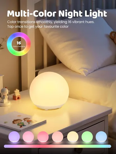 Vista 2 de Luz de huevo para guardería, batería de 2600 mAh con tiempo de funcionamiento de 150 horas, luz cálida de 3000 K y RGB 16 colores, atenuación
