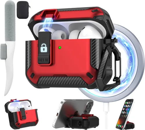 Vista 79 de Maxjoy Funda para AirPods Pro 3 2025, MagSafe compatible con bloqueo automático, funda protectora a prueba de golpes con soporte para teléfono Verde