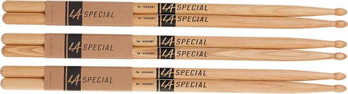Vista 5 de Baquetas LA Specials - Baquetas de nogal 5A - Juego para tambores acústicos o electrónicos - Punta de madera ovalada - Peso y tono consistentes - 3