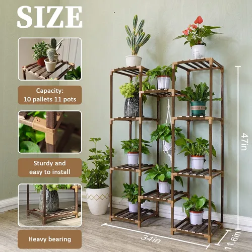 Vista 3 de Uneedem Soporte para plantas para interiores y exteriores, estante alto para múltiples plantas, 10 niveles, 11 macetas, estante grande para plantas