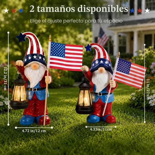Vista 4 de Estatua de gnomos de jardín para decoraciones de patio, esculturas al aire libre, decoración patriótica, decoración del día conmemorativo para el 4