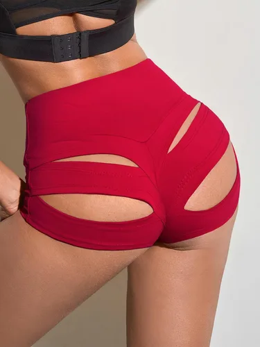 Vista 3 de BZB - Shorts de corte con detalles fruncidos para mujer, pantalones cortos de yoga con realce de glúteos, pantalones de gimnasio de talle alto