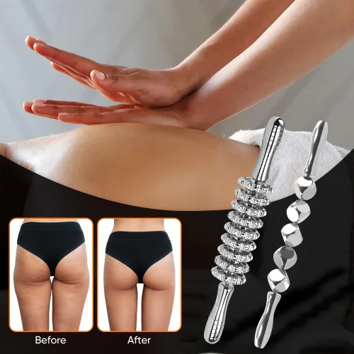 Vista 4 de ONUEMP 2 rodillos de masaje de acero inoxidable para esculpir el cuerpo de hielo, kit de maderoterapia Colombiana Professional, rodillo masajeador