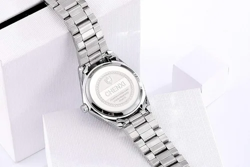 Vista 6 de MASTOP Reloj de pulsera de acero inoxidable plateado clásico para mujer