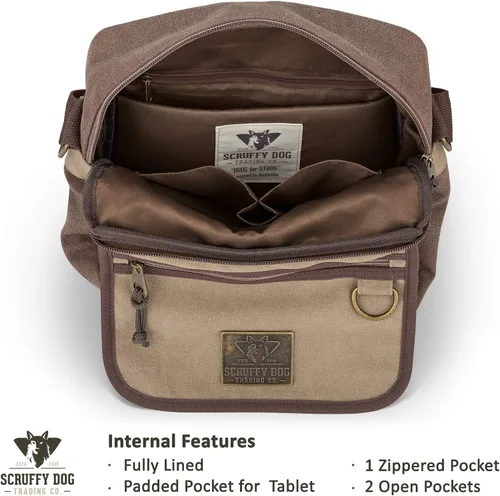 Vista 4 de Scruffy Dog Bolso bandolera de lona para hombres y mujeres con correa ajustable, bolso bandolera pequeño, 11 pulgadas
