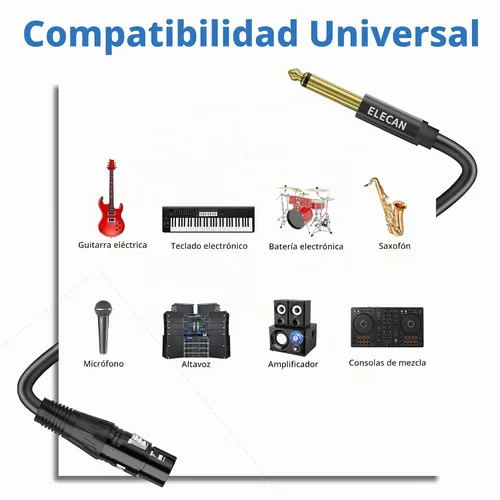 Vista 5 de Elecan Cable de micrófono XLR hembra a TS mono desequilibrado de 1/4 pulgadas 6.35mm 1.2 m, adaptador de cable de conexión profesional