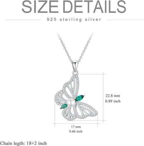 Vista 2 de Zoeniya Collares de mariposa para mujeres y niñas, joyería de plata de ley, collar de perlas cultivadas de agua dulce con circonita cúbica, regalo