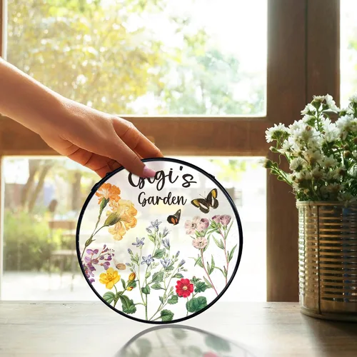 Vista 3 de TNUW Gigi Regalos Vidrieras para Colgar en Ventana, Mejores Regalos para Abuelas de Nietos Atrapasoles para Ventana Interior Vidrio Redondo Arte
