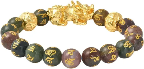 Vista 5 de Feng Shui Wealth Bracelet Beads Stretchable Good Luck Bracelet Dragon 6.50" Ágata
