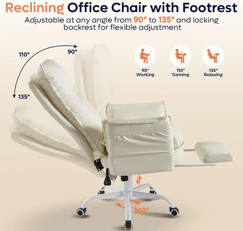 Vista 3 de Bestier Silla Criss Cross con reposapiés, Silla de oficina de espalda alta con piernas cruzadas y brazos abatibles y asiento ancho, reclinable 135°