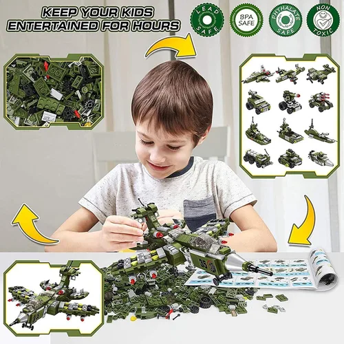 Vista 3 de Juguetes de bloques de construcción STEM, 576 piezas de ladrillos de construcción de ingeniería militar para niños, 25 en 1, destructor