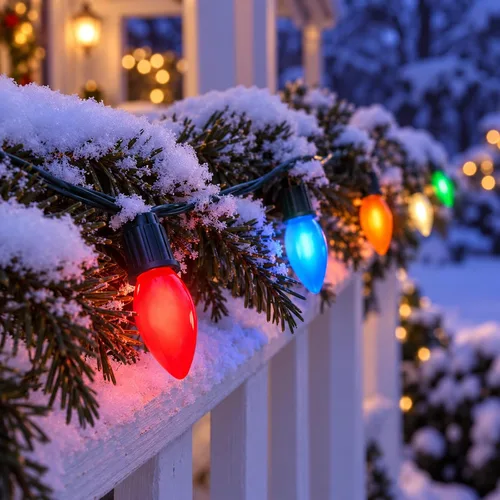 Vista 6 de Paquete de 25 bombillas de repuesto C9 multicolor, bombillas de Navidad C9 de 7 W con base intermedia E17, bombillas incandescentes para luces