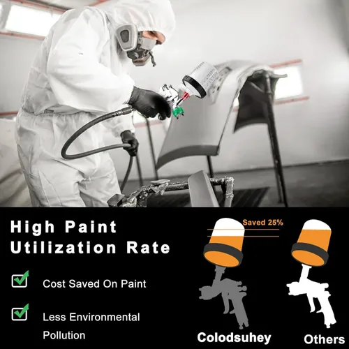 Vista 6 de Pistola de pulverización HVLP con 10 tazas desechables de pintura de 600ML, 3 boquillas, 1.4/1.7/2.0mm, kit de pistola de pintura de alimentación