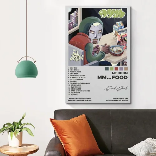 Vista 4 de Póster de MF Doom Mm Food Music Album Cover Firmado Edición Limitada, Póster en lienzo para decoración de pared, imagen impresa para sala de estar