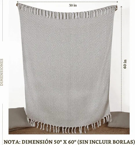 Vista 5 de RAJRANG Manta bohemia de algodón, 50 x 60 pulgadas, manta rústica para sofá para decoración de sala de estar, plumas, gris, beige Gris pluma