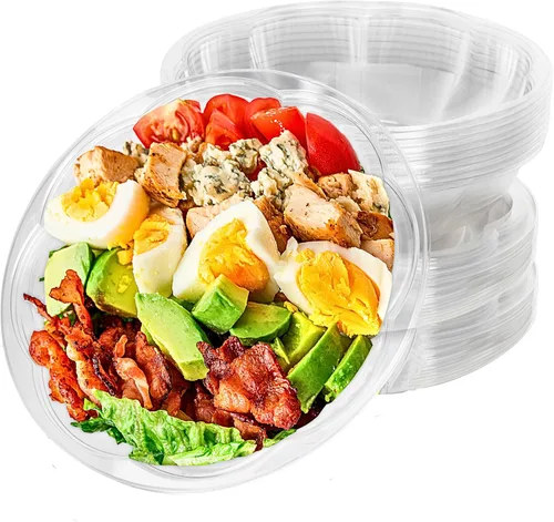 Vista 8 de Green Direct Recipientes de ensalada de 18 onzas con tapas, paquete de 25, cuencos de plástico transparente para almuerzo, servir y mezclar