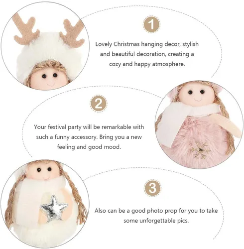 Vista 8 de Adornos de Navidad Ángel Ornamento Muñeca de Navidad Colgante Rosa para Decoración de Árbol 4pcs