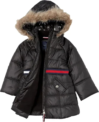 Vista 7 de Tommy Hilfiger Chaqueta acolchada pesada de longitud larga para niña con forro polar y capucha de piel sintética