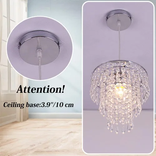 Vista 2 de Lámpara de techo de cristal de 3 niveles con colgante de cristal, decoración para pasillo, comedor, sala de estar, dormitorio, casquillo E26, cromado