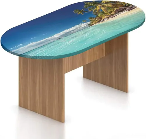Vista 8 de XISUNYA Mantel ovalado ajustable de poliéster con bordes elásticos en el océano, estampado de paisaje tropical, playa, cielo y mar, se adapta a