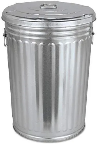 Vista 2 de Bote de basura de acero pregalvanizado, redondo, 20 galones, gris, con tapa, cubo de basura para exteriores