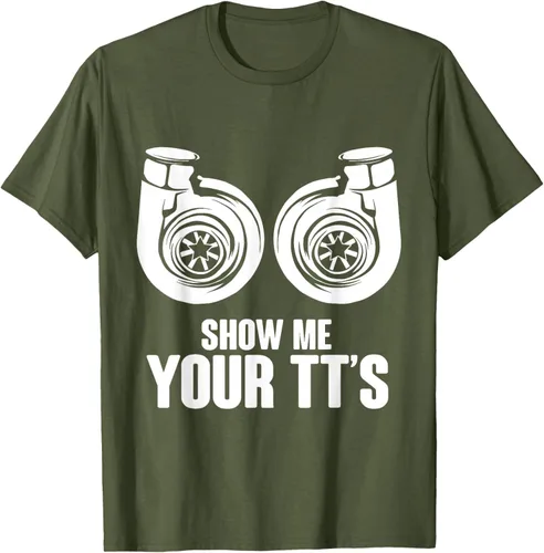 Vista 78 de Funny Show Me Your TT's Twin Turbo Car Racing Camiseta, Negro, S