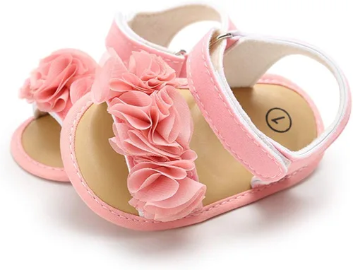 Vista 4 de Timatego Sandalias de verano para bebés y niñas con suela suave de flores para recién nacidos, zapatos de vestir para cuna
