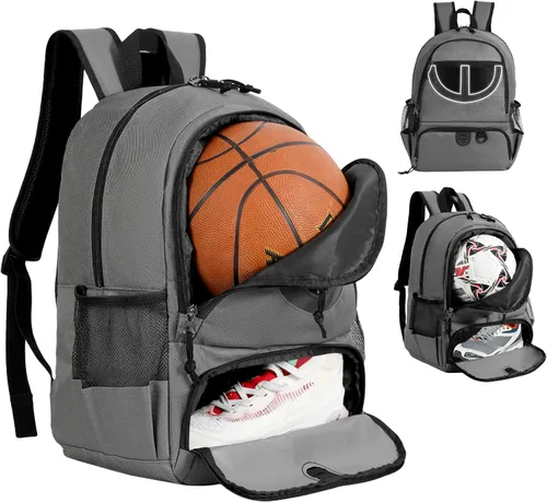 Vista 16 de Mochila de baloncesto para hombres y mujeres con compartimento para pelota y zapatos, capacidad de 30L, ligera y transpirable, mochila de fútbol