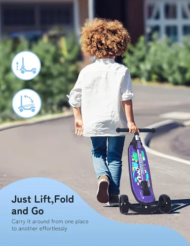 Vista 5 de besrey Patinete para niños de 2 a 10 años, scooter de 3 ruedas para niños con altura ajustable, scooter plegable para niños con ruedas de luz LED