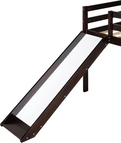 Vista 7 de Cama tipo loft de madera maciza con diseño multifuncional para niños y niñas (espresso)