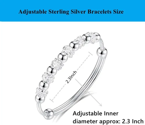 Vista 2 de Pulseras de plata de ley 925 para mujer, pulsera de transferencia de la suerte, ajustable, joyería de moda para mujer