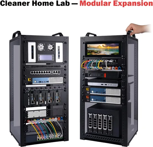 Vista 6 de GeeekPi DeskPi RackMate T2 Rack de Red de 12U, Mini Rack de Servidores de 10 Pulgadas para Equipos de Red, Servidores, Audio y Video, Montaje