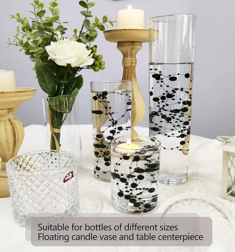 Vista 4 de 50 piezas de cadena de perlas para centro de mesa de velas flotantes, relleno de jarrón de perlas sintéticas negras para decoración de mesa de boda.