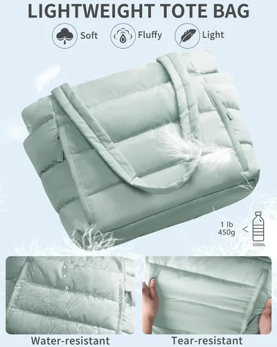 Vista 6 de Bolsa Tote Acolchada para Mujeres, Bolsa de Mano de Trabajo Ligera y Esponjosa para Maestras y Enfermeras, Bolsa de Hombro Acolchada para Escuela