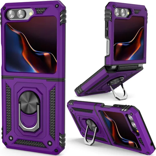 Vista 8 de ADDIT Z Flip 5 - Funda para Samsung Galaxy Z Flip 5, con anillo de soporte, soporte ajustable, grado militar, protección resistente, a prueba